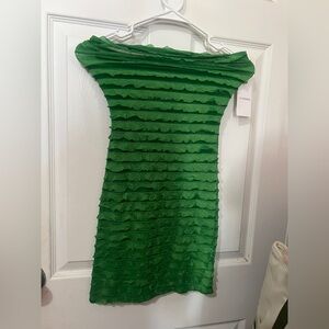Green Off-Shoulder Ruffle Dress